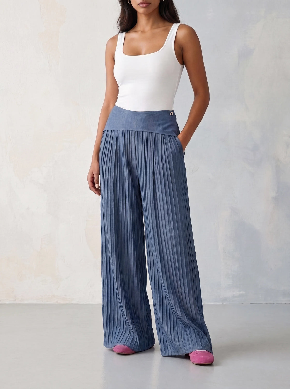 Skirt Waist Pleat Pants